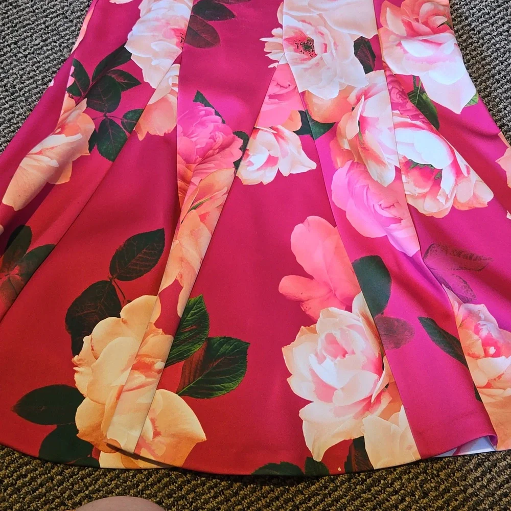 Vintage y2k Calvin klein floral circle skirt dress body con magenta pink midi - Picture 2 of 5